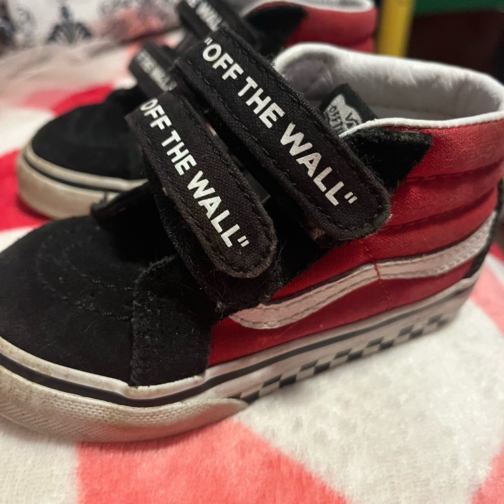 Vans Black and Red High-Top Sneakers with Velcro Straps